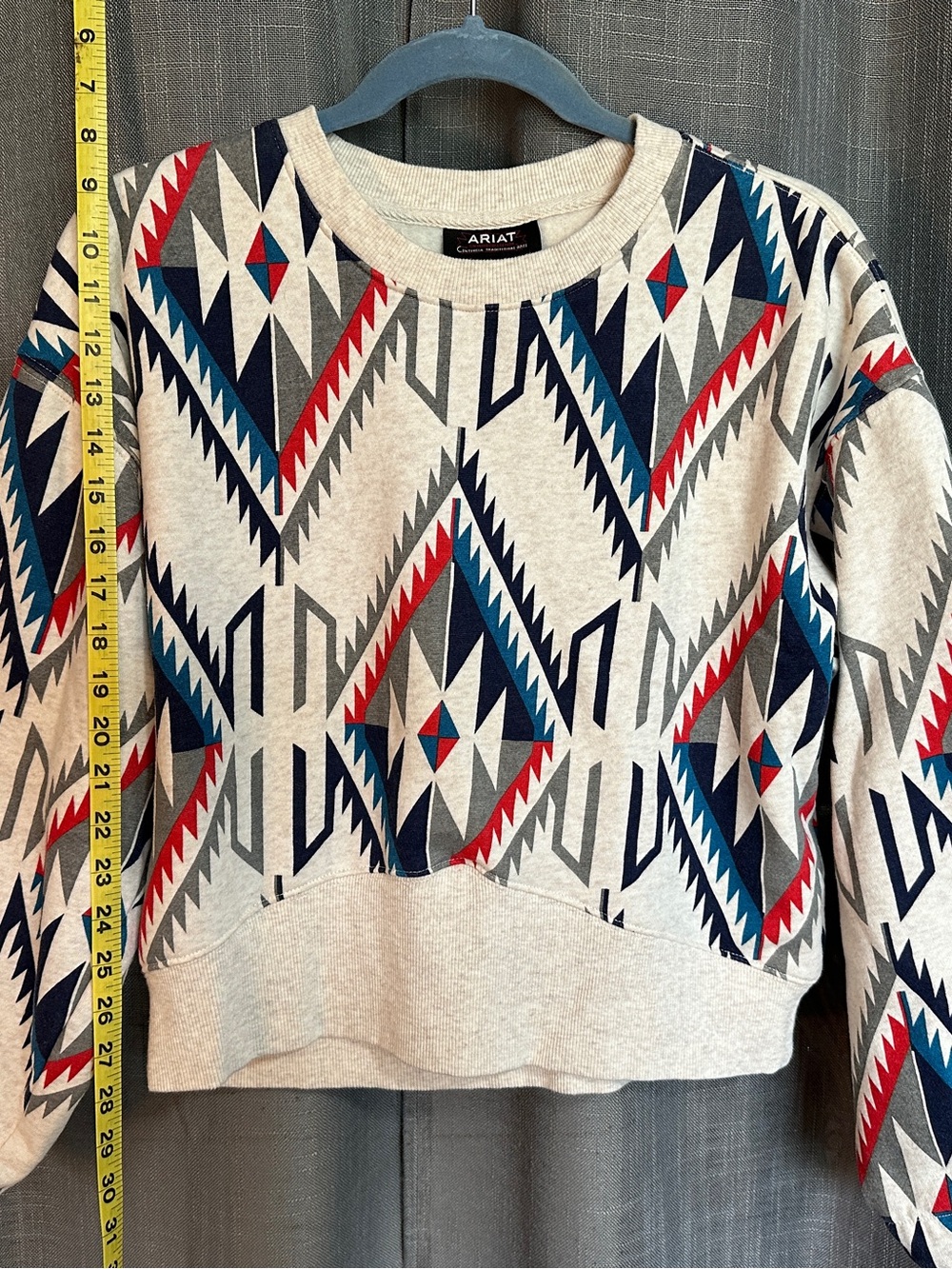 Ariat Cream Sweater with Red, Navy & Teal Aztec Print